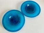 2 Vintage Murano Italy Glazen Schaal Bord Turquoise 70’s, Antiek en Kunst, Antiek | Glas en Kristal, Ophalen of Verzenden