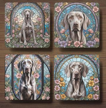 Weimaraner Glas in Lood onderzetters met houder beschikbaar voor biedingen