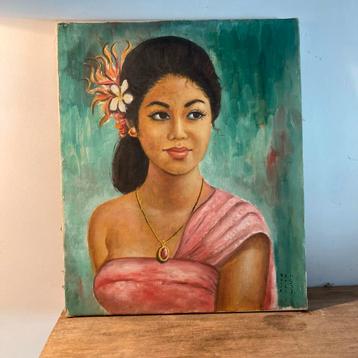 Bali Schilderij Pwja 1977 Vintage Portret beschikbaar voor biedingen