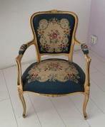 Antieke Louis XV Stoel, blauw met borduursel, Antiek en Kunst, Ophalen