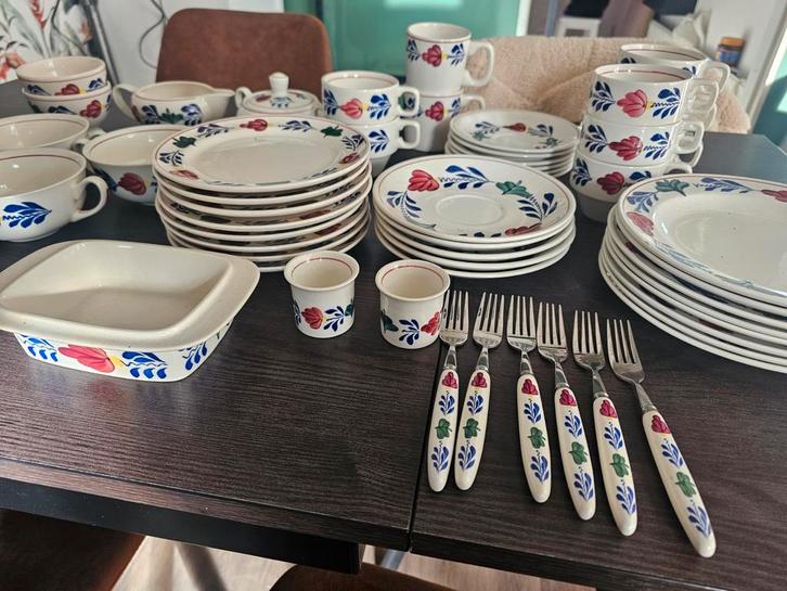 Vintage Boerenbont Servies set van Royal Boch uitgebreid, Huis en Inrichting, Keuken | Servies, Gebruikt, Compleet servies, Boerenbont