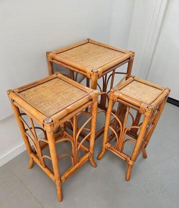 Vintage Rotan Nesting Plantentafels beschikbaar voor biedingen