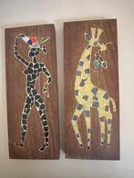 Vintage wanddecoratie Curacao. Ingelegd mozaiek oa giraffe., Antiek en Kunst, Ophalen of Verzenden