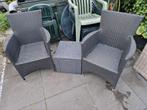 Rotan Kunststof Tuinset - 2 Stoelen & Tafeltje, Kunststof, Bijzettafel, Zo goed als nieuw, Tuinset