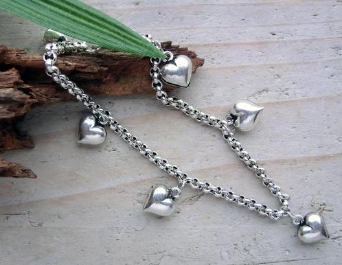 Armband - Echt Zilver - Bedels - Hartjes - 18 cm, Sieraden, Tassen en Uiterlijk, Armbanden, Nieuw, Zilver, Zilver, Verzenden