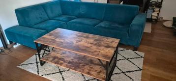 Gebruikte salontafel, industrieel, hout-look, metalen poten beschikbaar voor biedingen