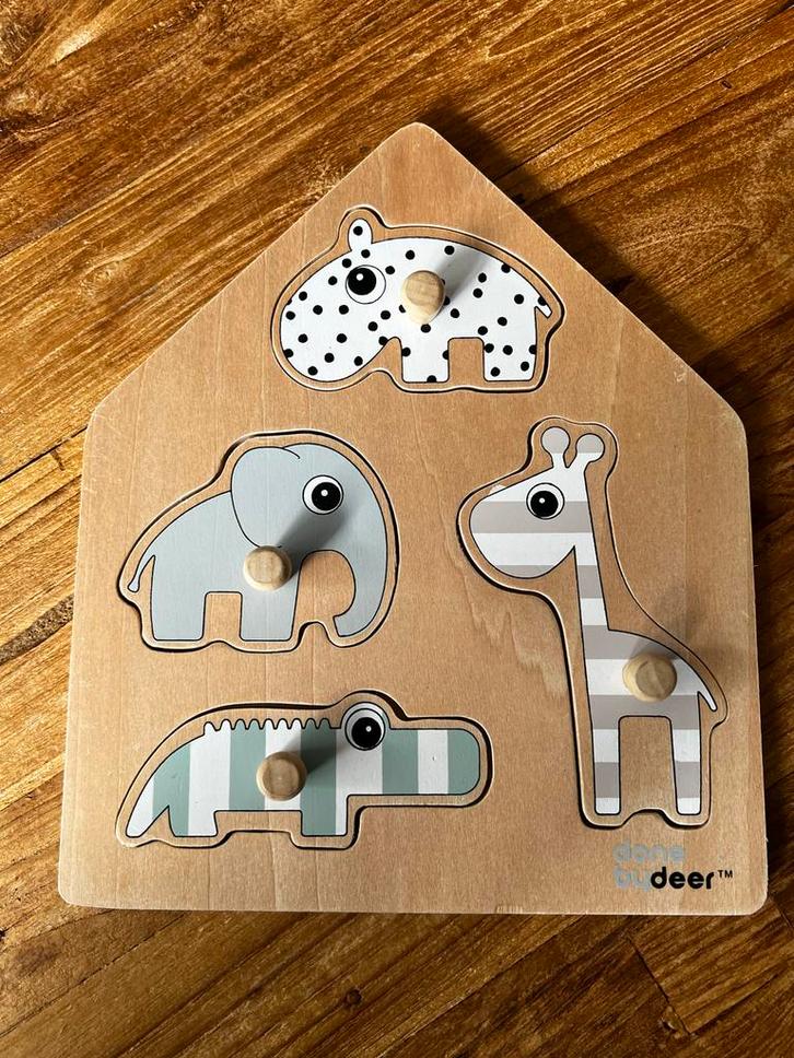 Houten Noppenpuzzel Dieren - Done by Deer, Kinderen en Baby's, Speelgoed | Kinderpuzzels, Zo goed als nieuw, 6 maanden tot 2 jaar