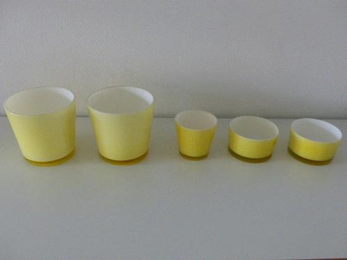 4 fris gele glazen set bloempotten voor binnen., Tuin en Terras, Bloempotten, Zo goed als nieuw, Overige materialen, Binnen, Minder dan 40 cm