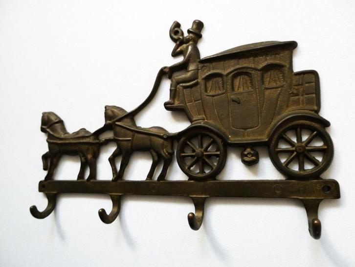Sleutelrekje kapstok postkoets koets met paarden koetsier, Antiek en Kunst, Antiek | Koper en Brons, Ophalen of Verzenden