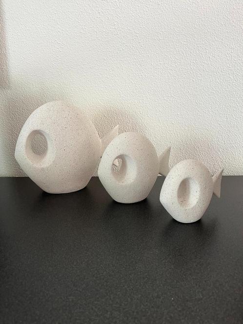 J-Line Set Van 3 Vis Gat Zand Glazuur Porselein Wit Nieuw!, Huis en Inrichting, Woonaccessoires | Overige, Nieuw, Ophalen of Verzenden