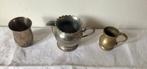 3 antiek nikkel / silverplate items: roomkannetje + beker, Verzenden