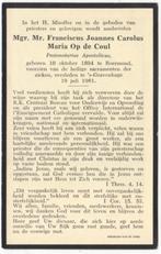 Mgr. Franciscus Op de Coul 1894 Roermond + 1961 Den Haag, Verzamelen, Bidprentjes en Rouwkaarten, Verzenden