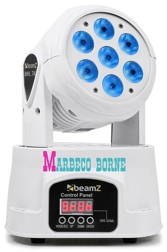 Moving head LED 12-Kanaals Wash 7x 10W RGBW, MHL74 WIT, Geluidgestuurd, Nieuw, Info@marbeco.nl, BeamZ