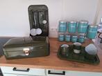 Verzameling emaille bussenset + rekje + broodtrommel etc., Antiek en Kunst, Antiek | Emaille, Ophalen of Verzenden