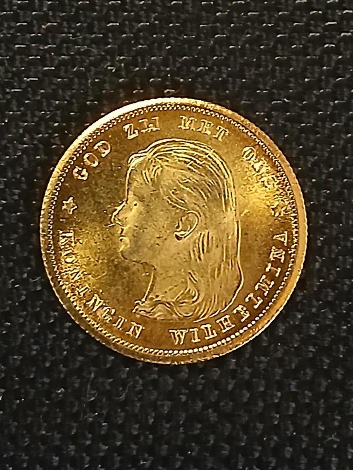 1897 Goud op zilver 10 Gulden Koningin Wilhelmina tientje, Postzegels en Munten, Munten | Nederland, Losse munt, 10 gulden, Koningin Wilhelmina