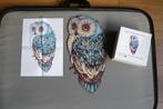 Houten puzzel (A3) '' BLAUWE UIL '' + Poster 140 stukjes., Ophalen of Verzenden, Minder dan 500 stukjes, Zo goed als nieuw, Legpuzzel
