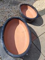 Ovalen bloembakken, 2 stuks, Tuin en Terras, Bloembakken en Plantenbakken, Ophalen, Steen, Gebruikt, Minder dan 30 cm