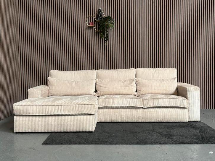 GRATIS LEVERING Ribstof Loungebank Beige 275x175 GEREINIGD, Huis en Inrichting, Banken | Bankstellen, Zo goed als nieuw, Hoekbank