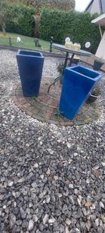2 Grote Blauwe Bloempotten, Tuin en Terras, Bloempotten, Kunststof, Gebruikt, Rond, Tuin