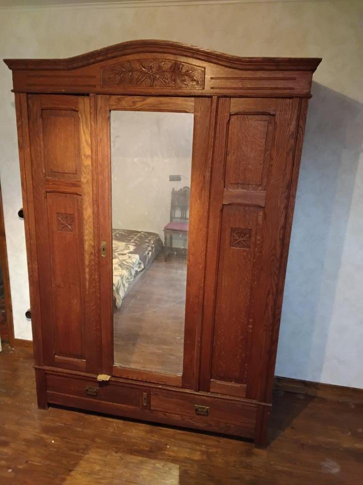 Antieke kleerkast met spiegel, Huis en Inrichting, Kasten | Kledingkasten, Gebruikt, 200 cm of meer, 100 tot 150 cm, 50 tot 75 cm