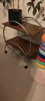 Leuk vintage retro bijzettafel op wieltjes, Ophalen, Zo goed als nieuw, Rechthoekig, Minder dan 55 cm