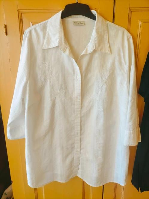 Opruiming: witte blouse met borduur 50 katoenmix, Kleding | Dames, Blouses en Tunieken, Gedragen, Maat 46/48 (XL) of groter, Wit