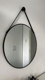 Zwarte metalen ronde spiegel, Huis en Inrichting, Woonaccessoires | Spiegels, Minder dan 100 cm, Minder dan 50 cm, Rond, Ophalen of Verzenden