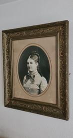 Brocante Frans portret foto schilderij in originele lijst, Antiek en Kunst, Ophalen of Verzenden