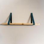 2x Wandplank met leren plankdragers - Petrol, Ophalen of Verzenden, Gebruikt