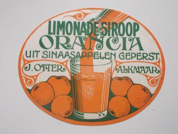Origineel Oud Etiket Limonadesiroop ORANCIA J. Otter Alkmaar beschikbaar voor biedingen