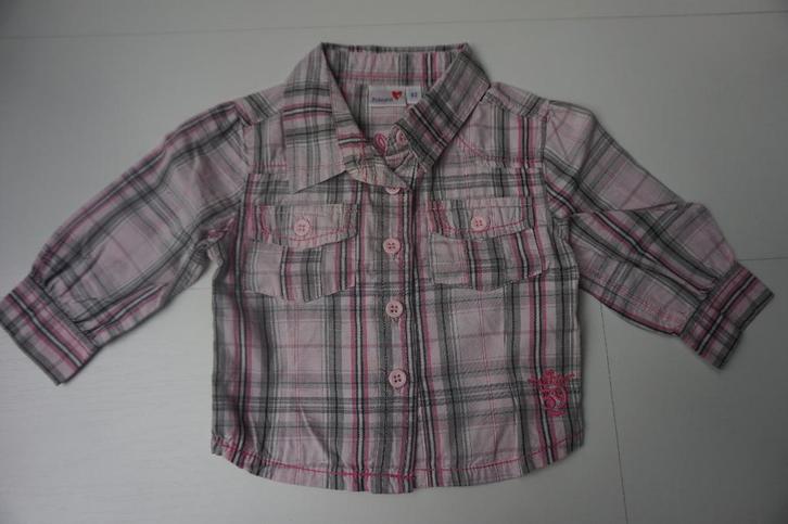 Prénatal blouse ruit roze grijs bloesje lange mouwen maat 62, Kinderen en Baby's, Babykleding | Maat 62, Zo goed als nieuw, Meisje