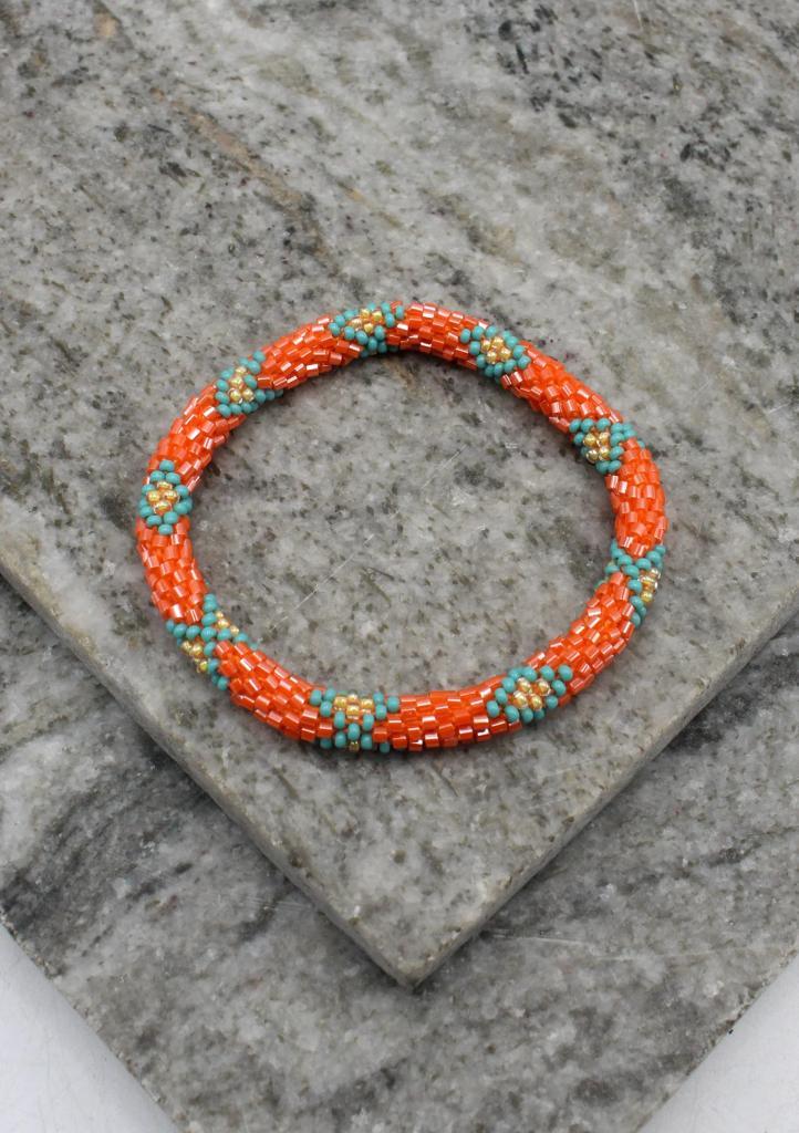 Glaskralen armband - oranje en turkoois - RB058, Sieraden, Tassen en Uiterlijk, Armbanden, Nieuw, Overige materialen, Overige kleuren
