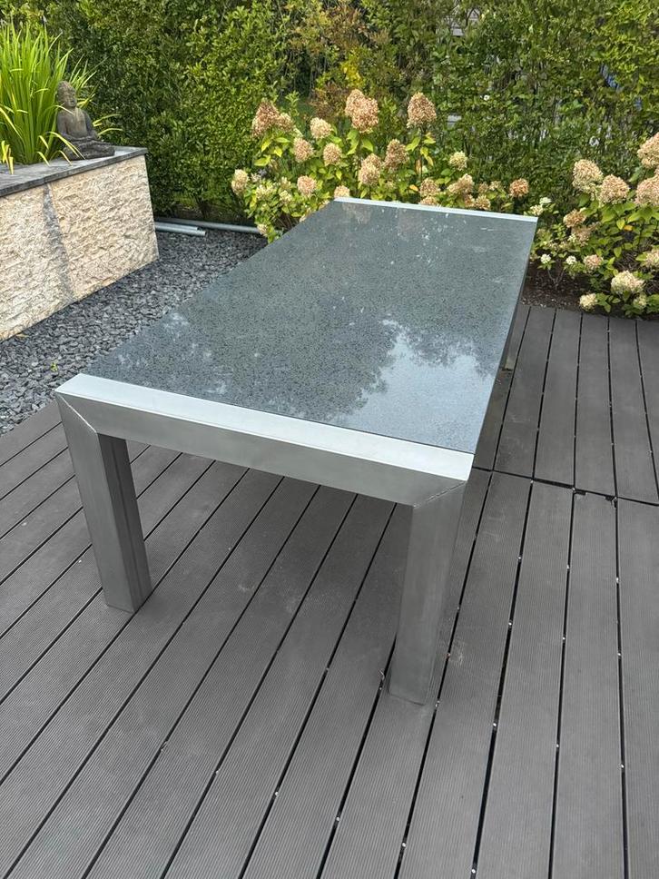 Tuintafel RVS frame, natuursteen blad, Tuin en Terras, Tuintafels, Zo goed als nieuw, Rechthoekig, Rvs, Ophalen of Verzenden