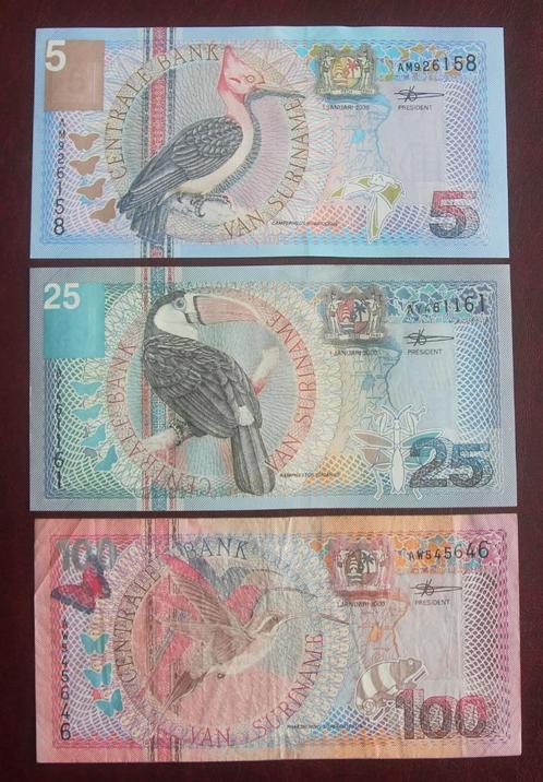 mooie set biljetten van 5-25-100 suriname, Postzegels en Munten, Bankbiljetten | Amerika, Setje, Midden-Amerika, Ophalen of Verzenden