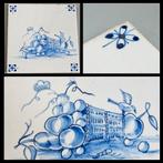 Tegel in blauw-wit,  fruitmand,  13 x 13 cm., Ophalen of Verzenden