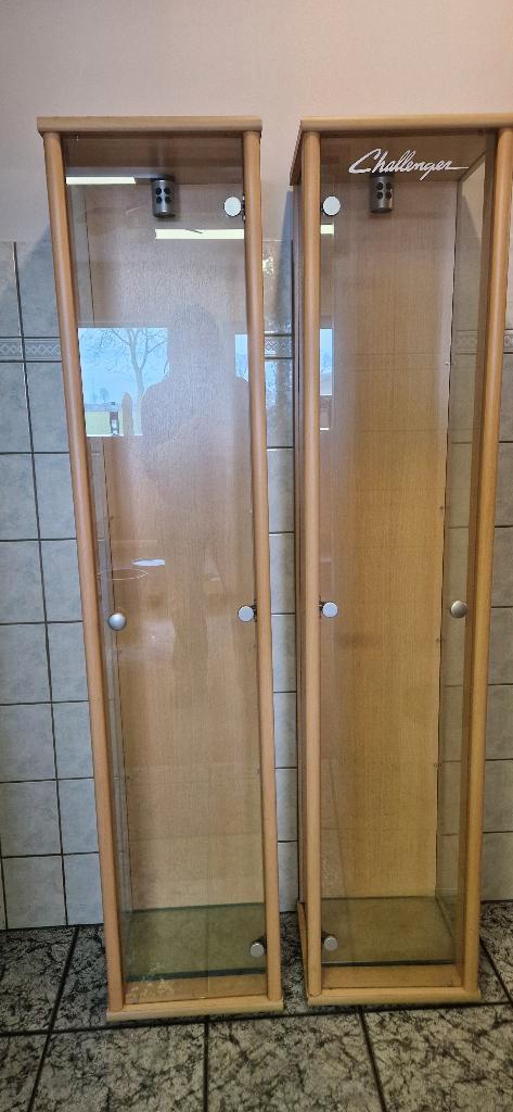 3 stuks vitrinekasten, 2 x staande en 1 x hoek, Huis en Inrichting, Kasten | Vitrinekasten, Zo goed als nieuw, 150 tot 200 cm