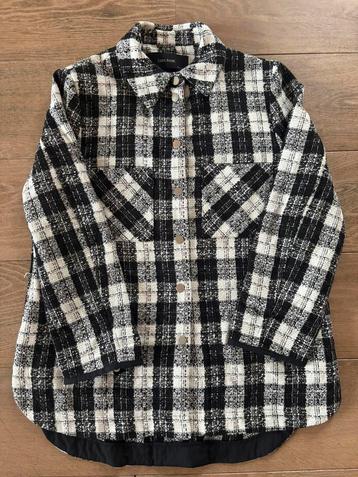 Zara boucle jacket shacket plaid black white flanel sz m beschikbaar voor biedingen