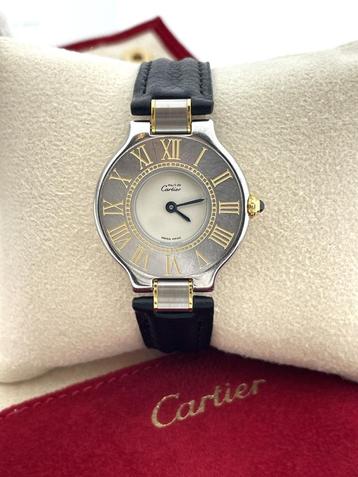 Must de Cartier 21 Black Calf Strap Small Model Staal  beschikbaar voor biedingen