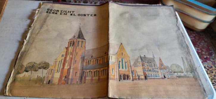 Oude Architect gekleurde Tekeningen 1932 tot 1938 zeer groot, Antiek en Kunst, Kunst | Tekeningen en Foto's, Ophalen