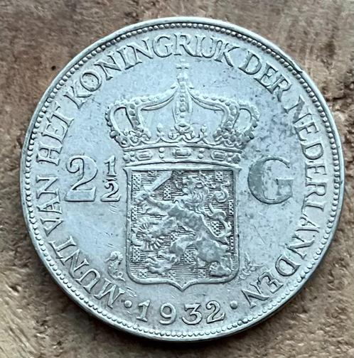 2,5 gulden 1932 Wilhelmina GROF HAAR, Postzegels en Munten, Munten | Nederland, 2½ gulden, Koningin Wilhelmina, Ophalen