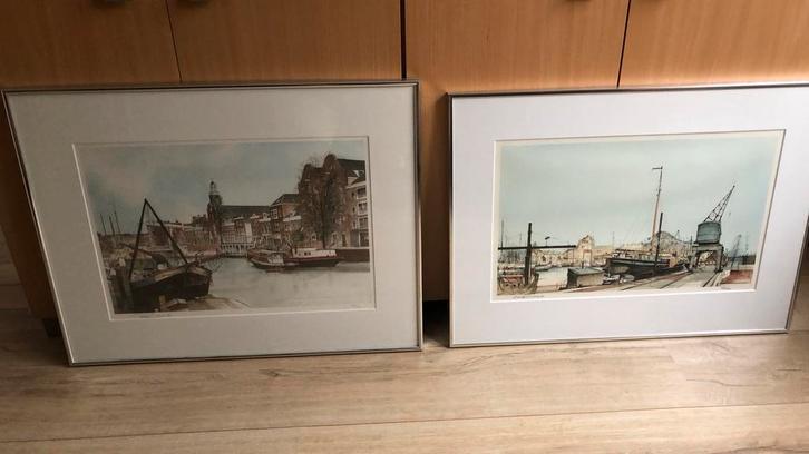 Twee originele  litho’s  Rotterdam, Antiek en Kunst, Kunst | Etsen en Gravures, Ophalen