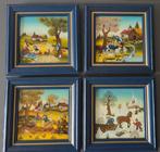 Achter glas schilderijtjes vier jaargetijden Eva Ablinger, Minder dan 50 cm, Gebruikt, Ophalen of Verzenden, Schilderij
