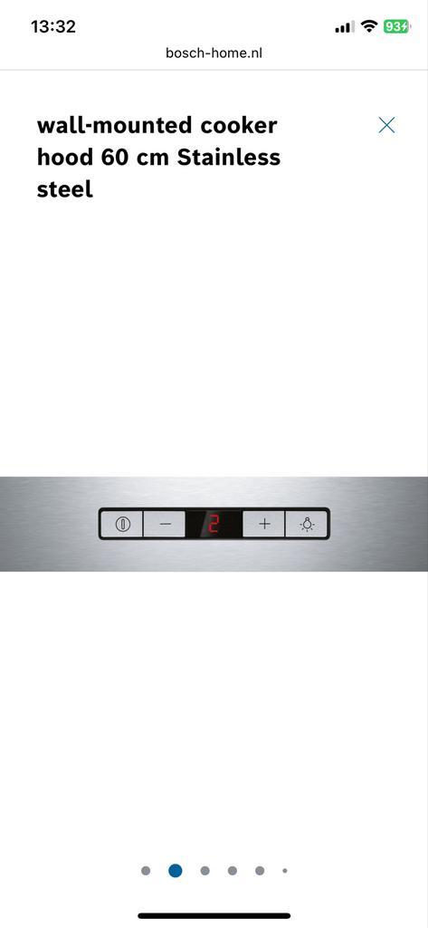 Bosch Wandschouwkap 60cm RVS, Witgoed en Apparatuur, Afzuigkappen, Nieuw, Wandschouwkap, 400 tot 600 m³ per uur, Motor, Ophalen