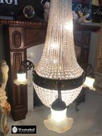 Antieke kristallen zakkroonluchter - kroonluchter brons, Huis en Inrichting, Lampen | Kroonluchters, Ophalen, Gebruikt, Glas