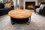 Stoere ronde salontafel - massief hout & metaal, Huis en Inrichting, 50 tot 100 cm, Rond, 50 tot 100 cm, Zo goed als nieuw