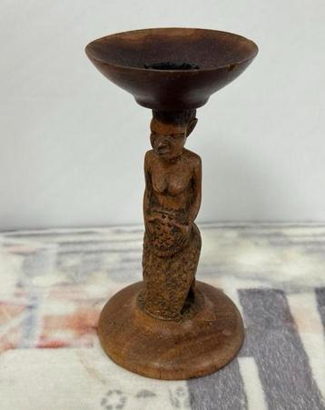 Antiek 1950 afrika Africa Congo hout handgesneden kandelaar beschikbaar voor biedingen