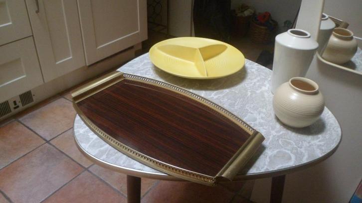 Vintage DIENBLAD MB Italy aluminium houtprint presenteerblad, Huis en Inrichting, Woonaccessoires | Dienbladen, Gebruikt, Metaal