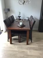 Robuuste houten eettafel 180 x 90 cm + 6 gratis stoelen, Huis en Inrichting, Gebruikt, Vijf personen of meer, 150 tot 200 cm, Rechthoekig