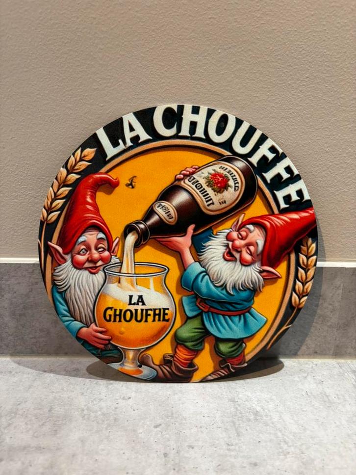 Mooi nieuw metalen wandbordje La Chouffe Mancave Bar Café, Verzamelen, Biermerken, Zo goed als nieuw, Reclamebord, Plaat of Schild