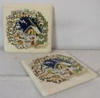 2 antieke tegels Hemiksem winter en dwergen kerst, Verzenden